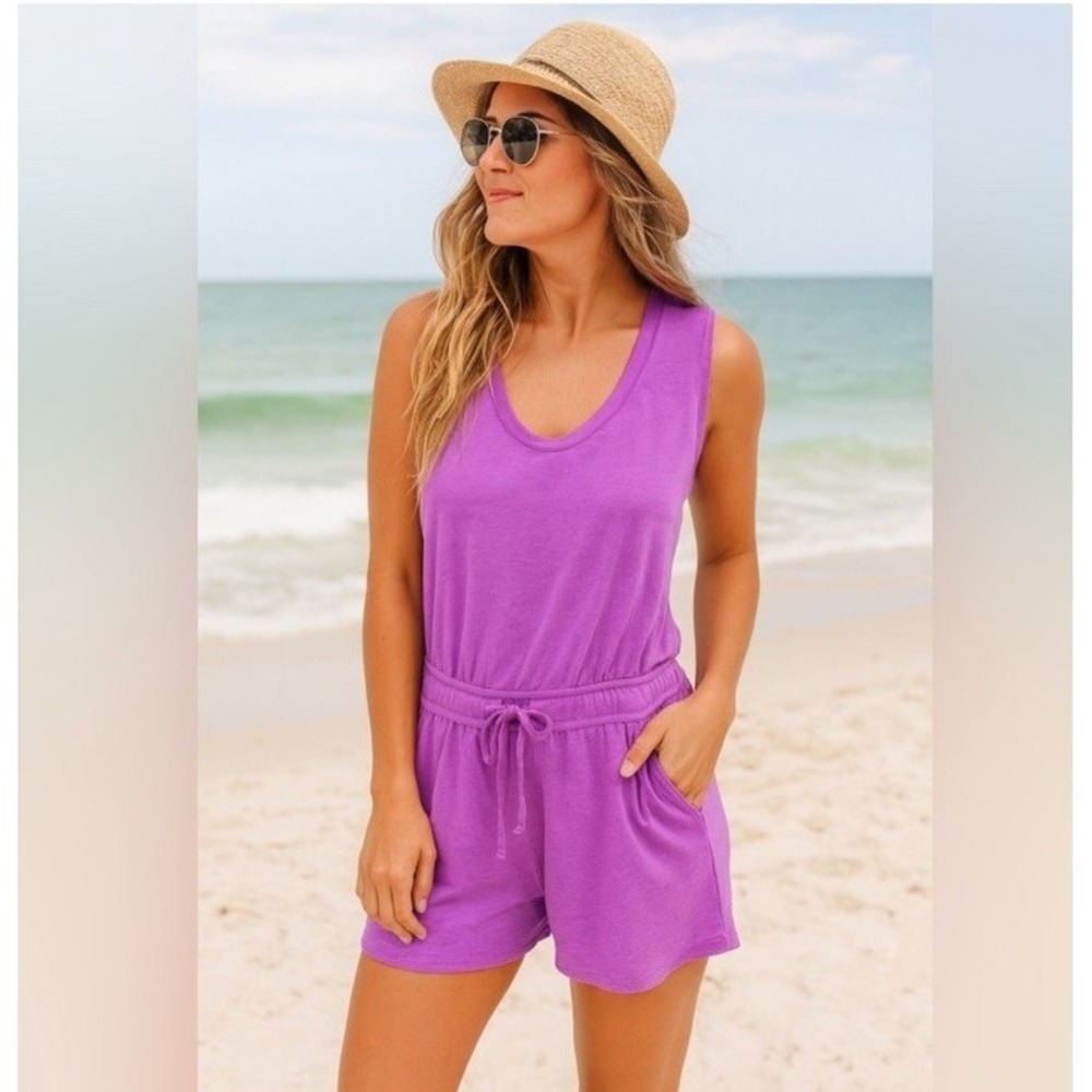 Lou & Grey Romper L Jersey French Terry Beach Swim Cover Purple Fuschia Large